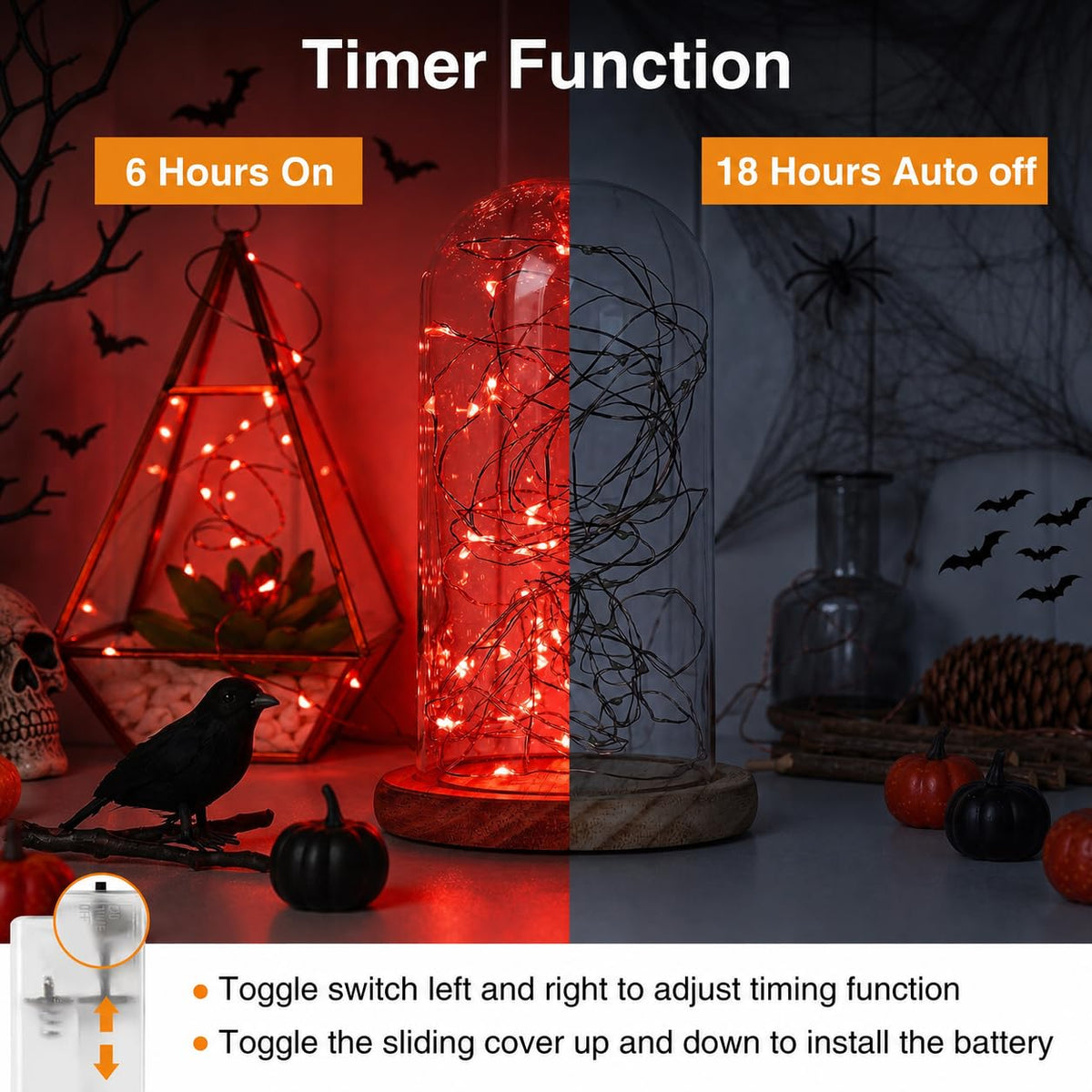 litogo Halloween Orange Fairy Lights Battery Operated with Timer, 3M 30 LED
