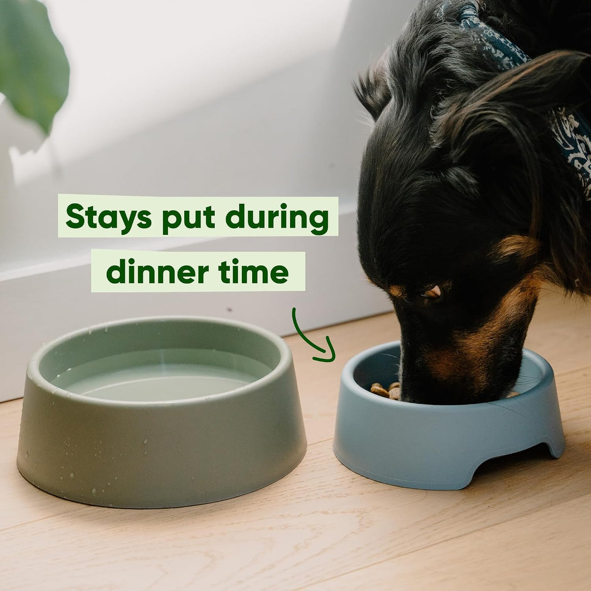 Beco Dog Bowl, Food & Water Steady Bowl, Recycled Plastic, Olive Green, L