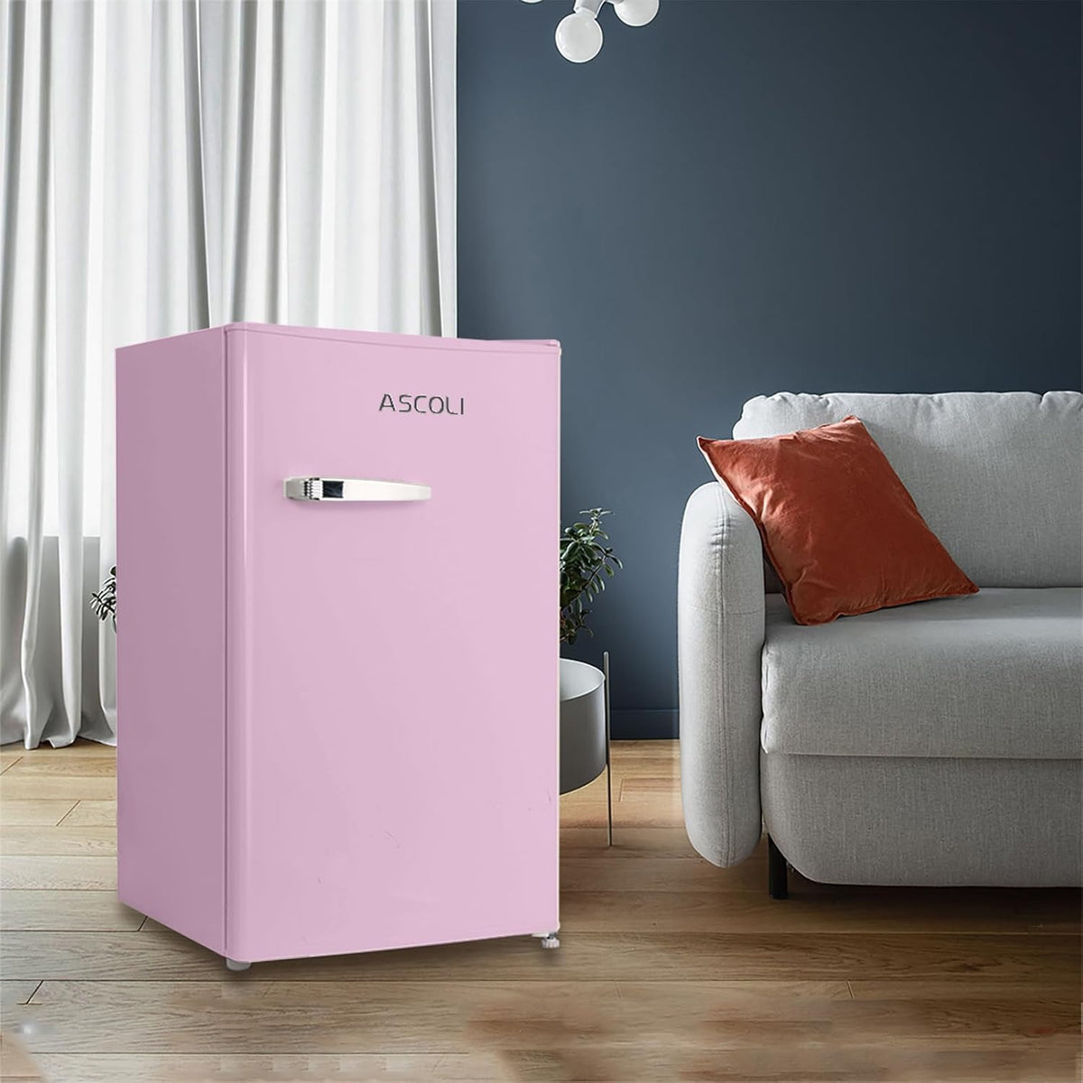 Retro Mini Fridge 85L, Compact Refrigerator, Under Counter Fridge, Direct Cooling, Super Quiet, Adjustable Racks, Metal Handle, Mechanical Control, Led Light