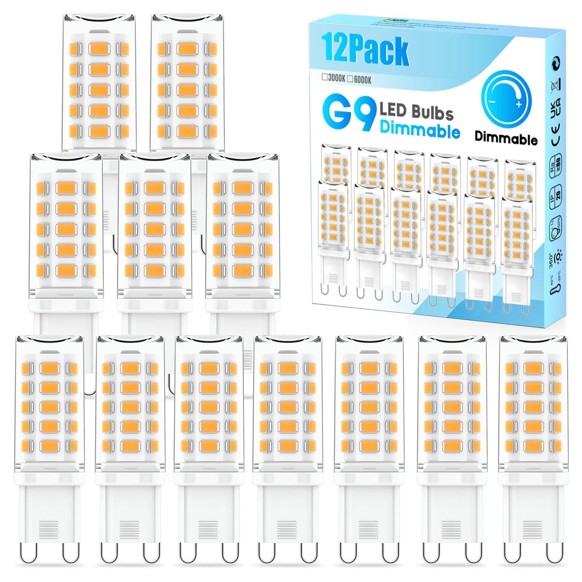 6 Pack G9 LED Bulbs Warm White, 4W, 3000K, No Flicker, Equivalent to 40W Halogen, 400LM, Non-Dimmable, Energy Saving G9 LED Light Bulbs for Decoration, Office, Home Lighting Decor and More