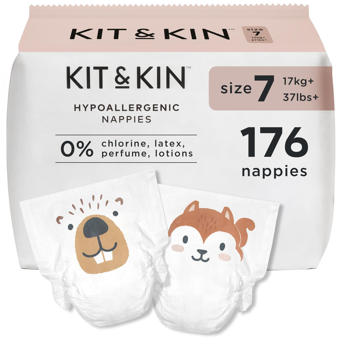Kit & Kin Premium Baby Nappies Size 4 | 9-14 kgs / 20-31 lbs | Pack of 256 Nappies | Plant-Based Materials On Baby's Skin | Hypoallergenic | Superior up to 12 Hour Leak Protection