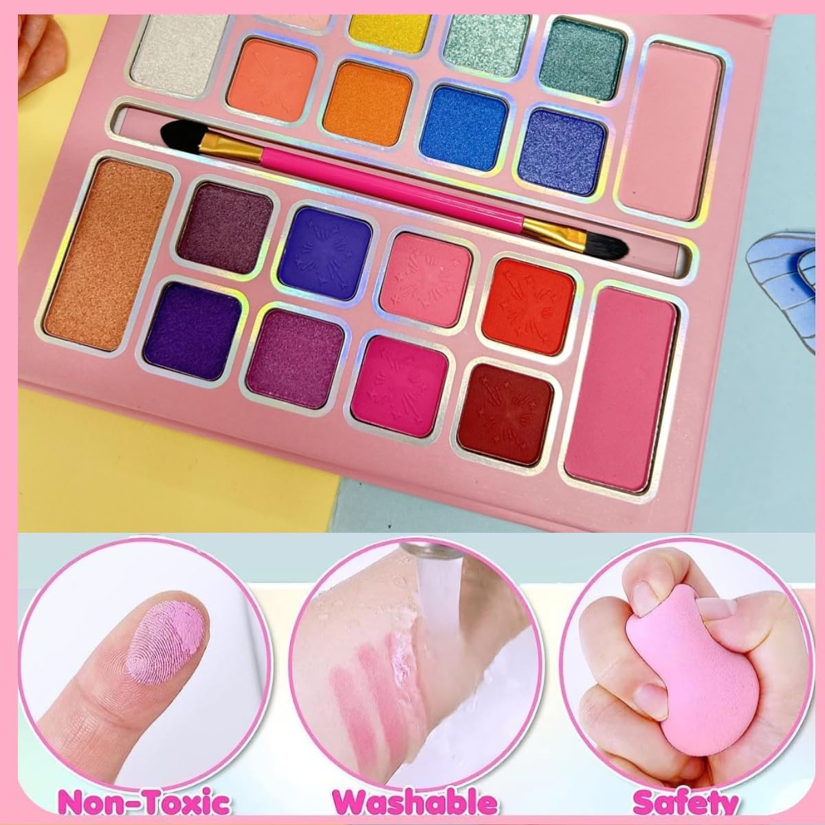 Girls Make-up Set, 20 Colours with brush, Children's eye shadow Blush Highlight, Kids Make-Up Palette children Make up Kit Safe & Washable, Best Girl Gifts