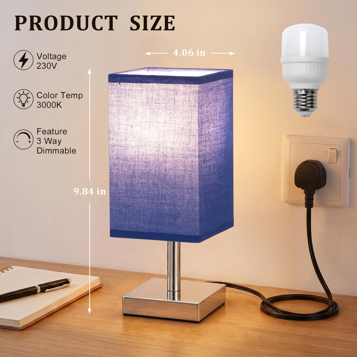 White Table Lamp for Bedroom, Small Bed Lamp with for Bedroom, Silver Base(Bulb Included)