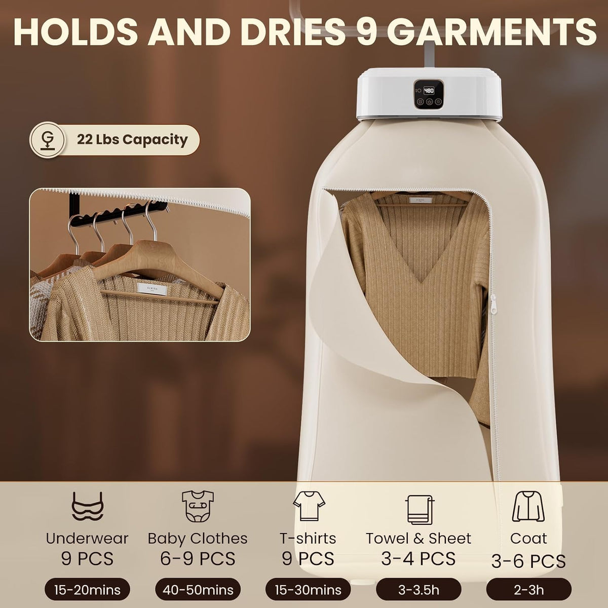 Portable Clothes Dryer, Mini Clothes Dryer, Electric Clothes Dryer, Small Compact Foldable Quick Dryer with Adjustable Timer for Apartment, RV, Travel, Home, Dorms, Includes Dry Bag and Remote Control
