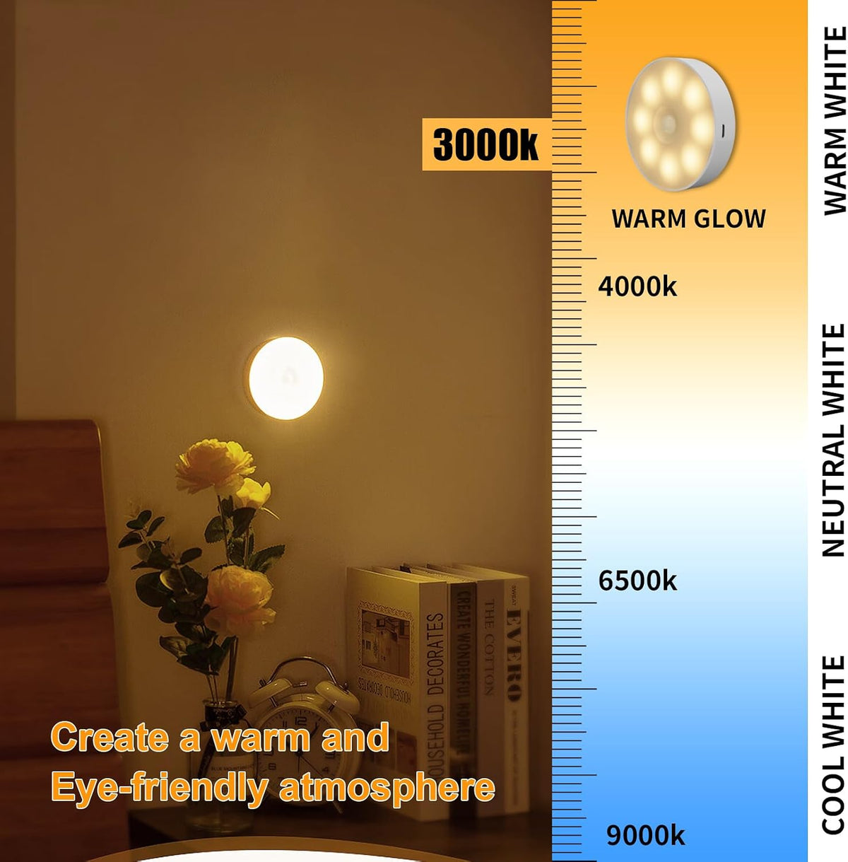 Motion Sensor Lights Indoor, 3 Pack Night Light, Warm Yellow