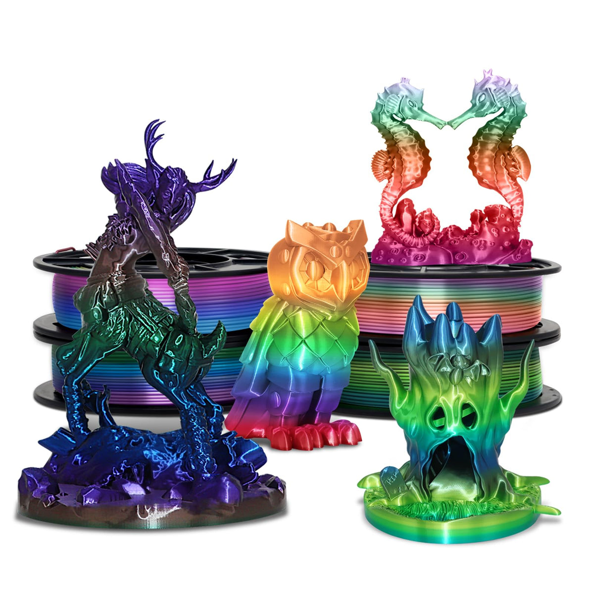 YOUSU 3D Printer Filament Bundle,Glow in The Dark Filament Multicolor,PLA Filament 1.75 mm,Green, Blue,Purple and Rainbow Accuracy +/- 0.03 mm,250g X 4 Pack