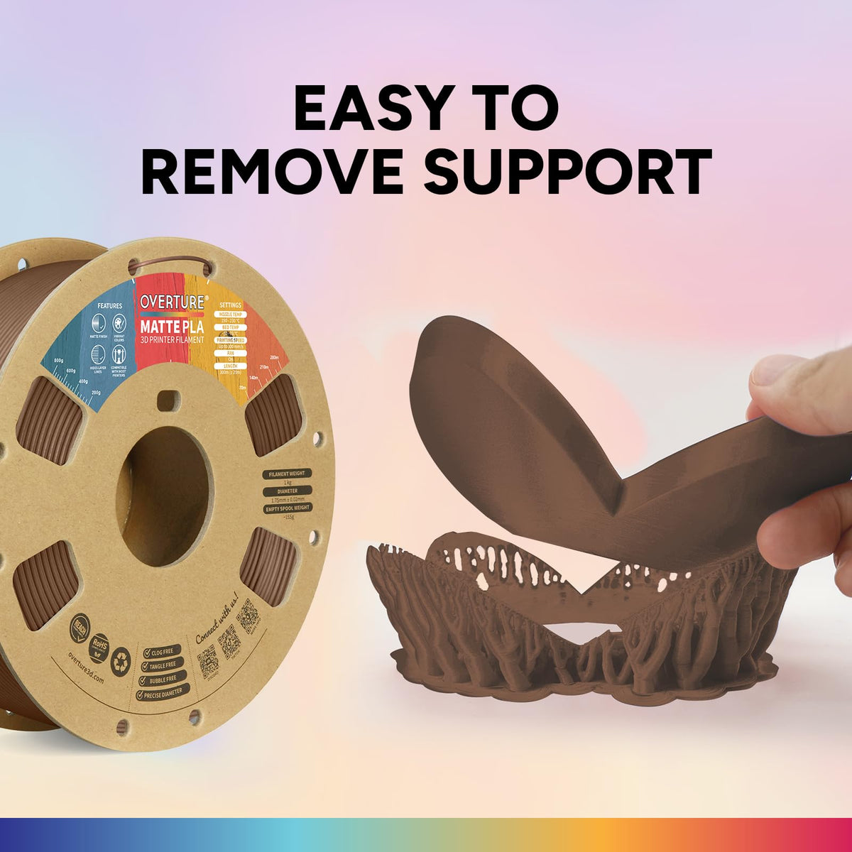 OVERTURE Matte PLA 3D Printer Filament 1.75mm, 1kg Light Brown