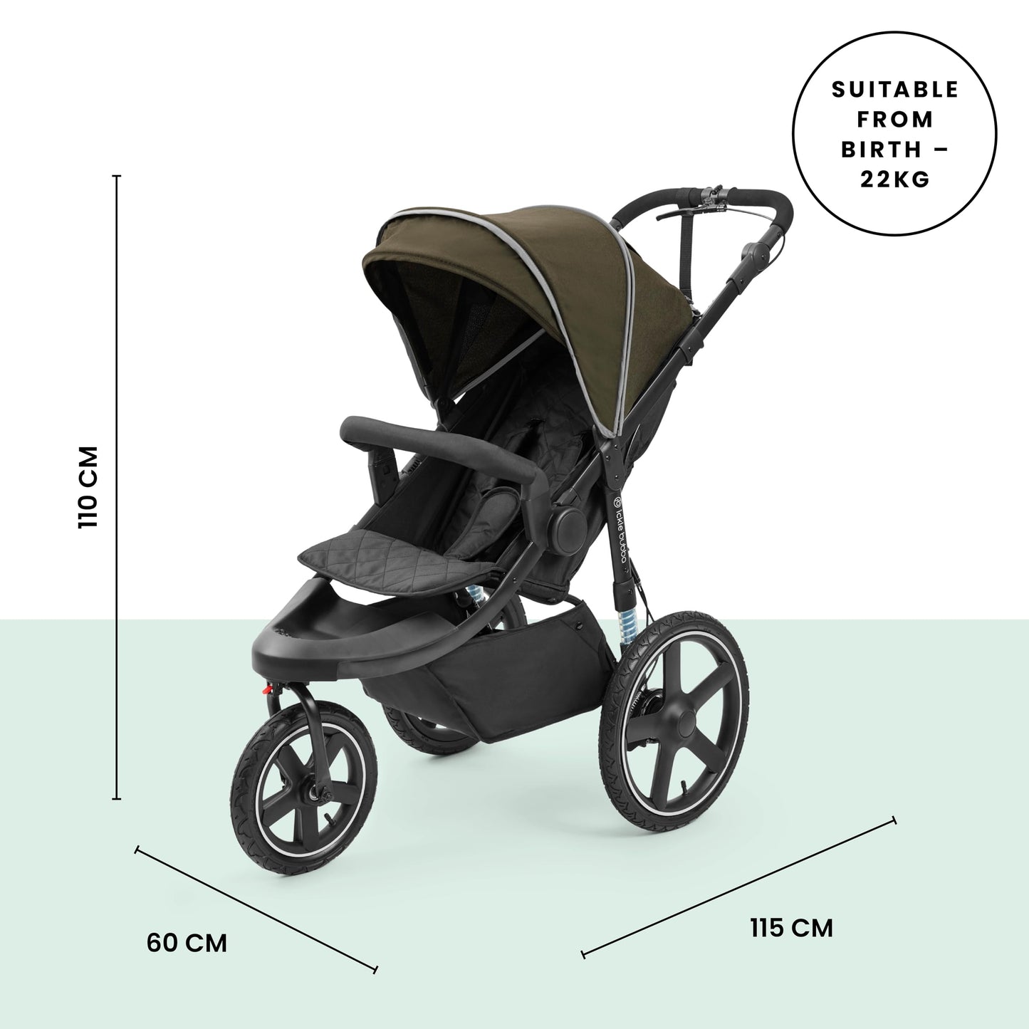 Ickle Bubba Venus Jogger Pro Max Stroller (Charcoal Grey) – All-Terrain 3-Wheel Pushchair from Birth to 22kg, Waterproof Hood & Footwarmer, Adjustable Handle, Cup Holder & Self-Locking Fold