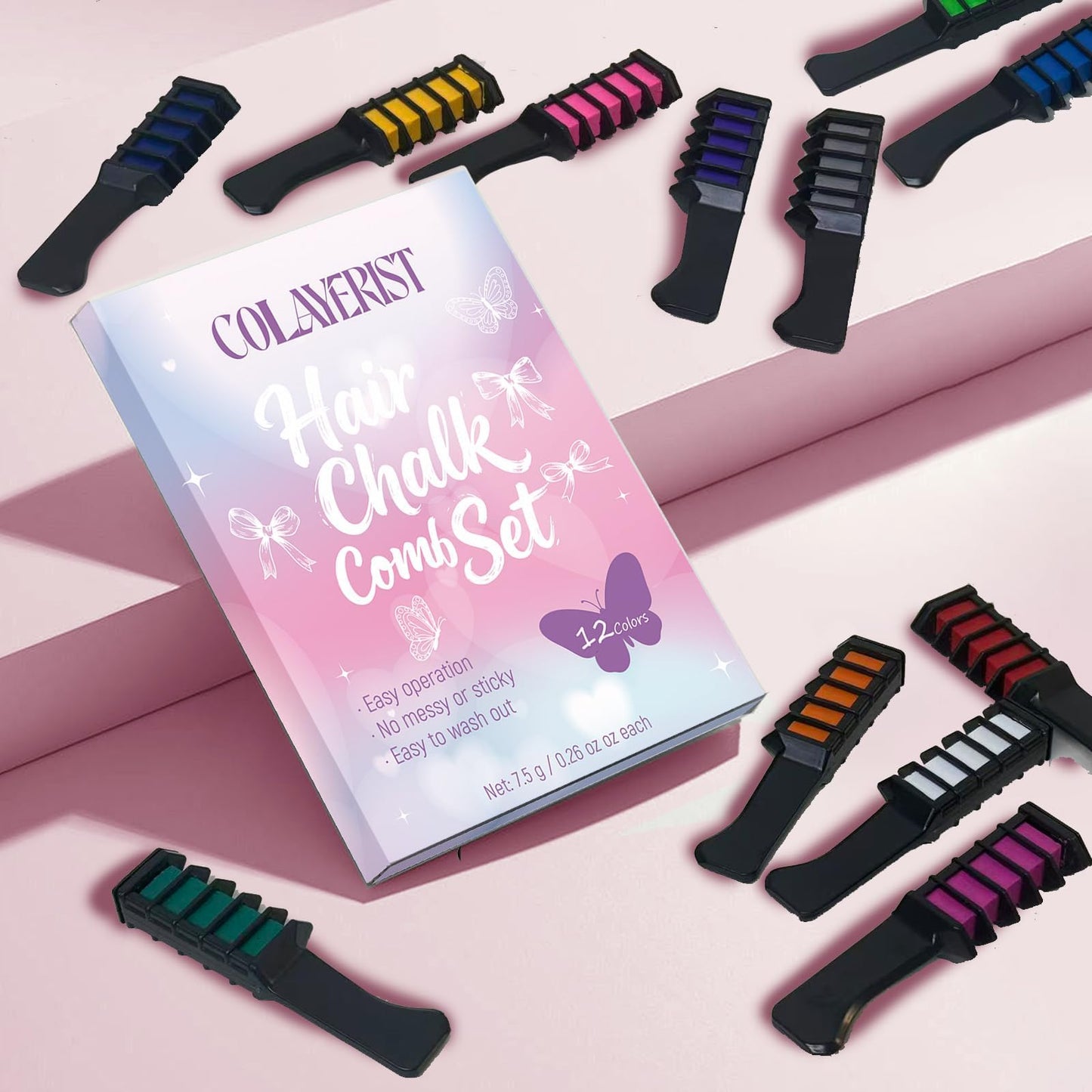 Hair Chalk Comb for Girls and Kids, 12 Colour Washable Temporary Hair Dye, Hair Colour Spray Makeup Kit, Easy to Use, Christmas Halloween Gifts for Girls