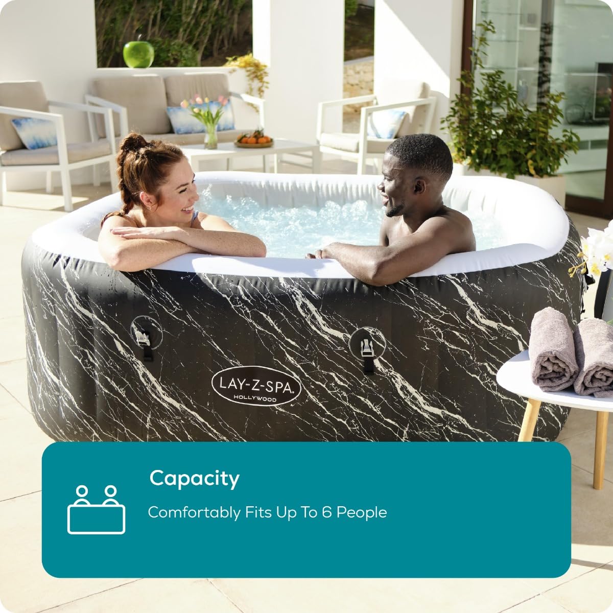 Lay-Z-Spa Paris Luxe AirJet Inflatable Hot Tub with 140 AirJets, LED Lighting System, FreezeShield, Energy-Saving Timer & Ultra-Durable TriTech Construction, Fits Up to 6 People