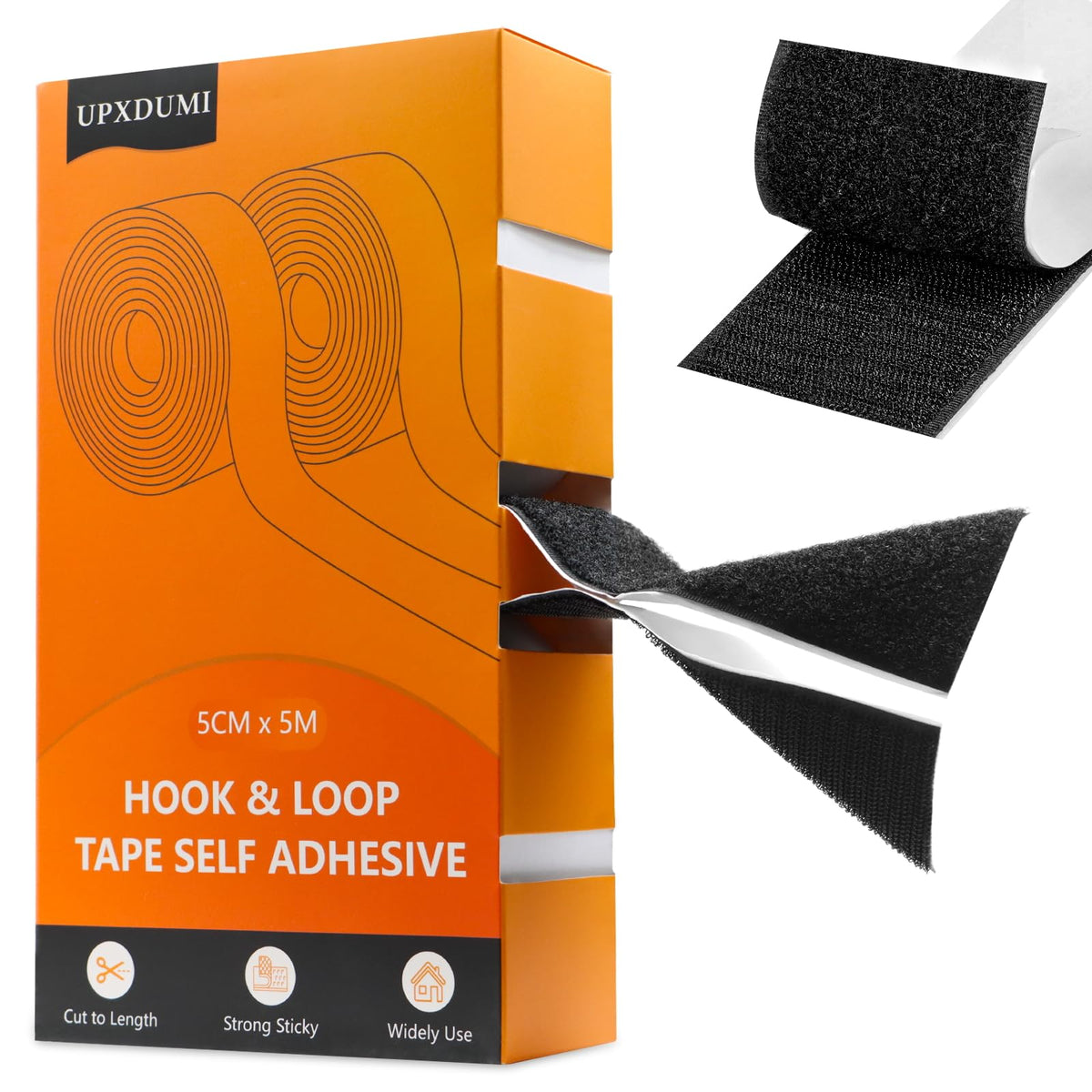 UPXDUMI Hook and Loop Tape 30mm x 5m Multipurpose Strong Self Adhesive Strips Heavy Duty Double Sided Sticky Back Roll Suitable for Home Carpet Sofa Picture Hanging Fabric Industrial Outdoor Black