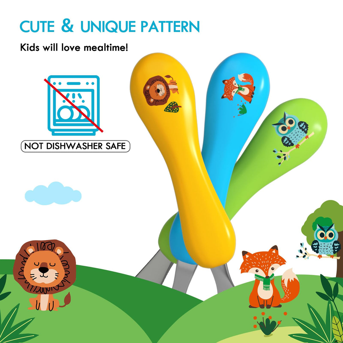 Lehoo Castle Stainless Steel Toddler Cutlery Set, 6-Piece Dinosaur Design