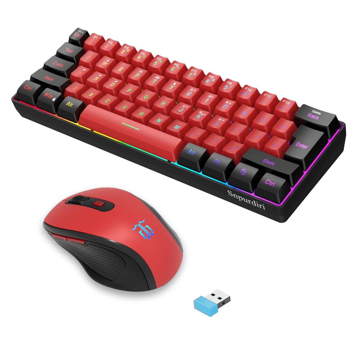 Snpurdiri Wired Mechanical Gaming Keyboard, 60% Size, LED Backlight, 61 Keys, Small Wired Office Keyboard for Windows Laptop/PC, Mac (Black-Red, Blue Switches)