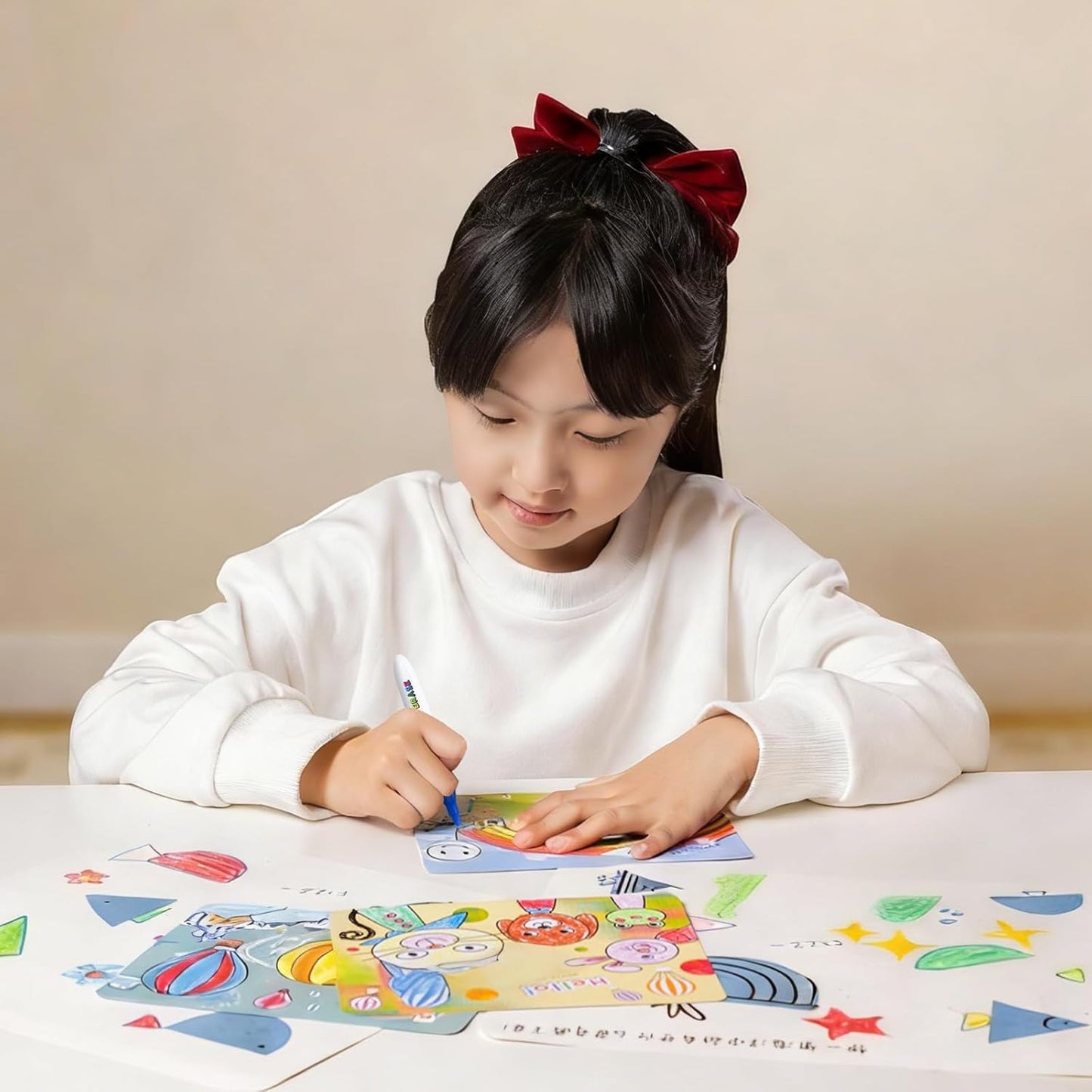 12 Colour Kids Dry Wipe Whiteboard Pens Non-Toxic Fine Tip Low Odour Mini Dry Erase Markers for School Classroom Home Children Art Supplies