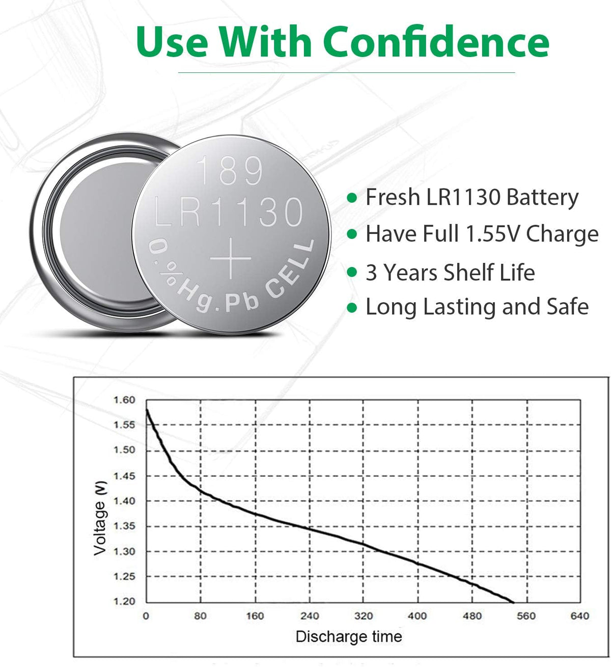 LiCB 10 PCS LR1130 AG10 SR1130 LR54 Battery 1.5V Button Coin Cell Batteries,Used in Many Small Electronics, Watch, Calculators, Toys