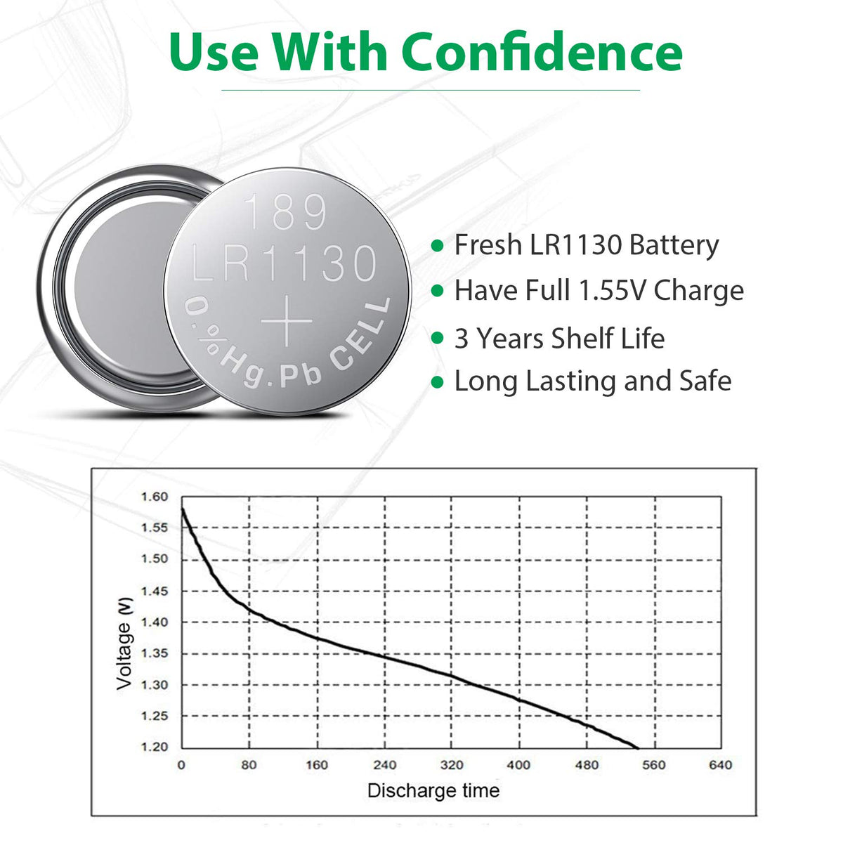 LiCB 10 PCS LR1130 AG10 SR1130 LR54 Battery 1.5V Button Coin Cell Batteries,Used in Many Small Electronics, Watch, Calculators, Toys