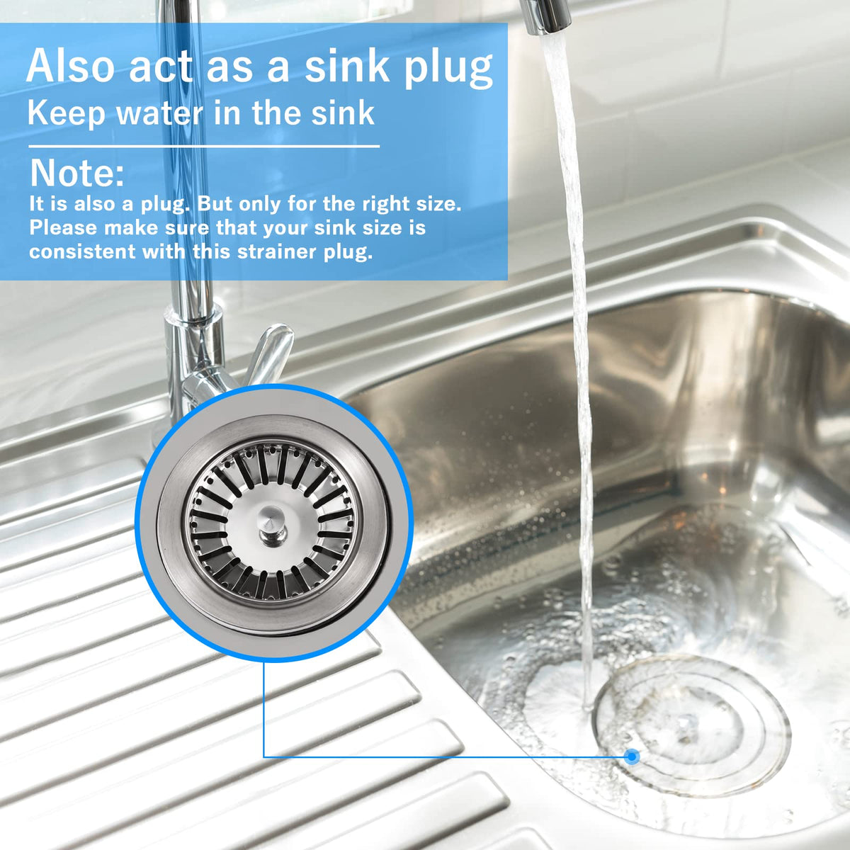 Upgraded Kitchen Sink Plug Strainer Stainless Steel Strainers Sink Plugs Replacement Drain Stopper for Food/Hair Catcher - UK Sinks Hole Diameter (78mm)