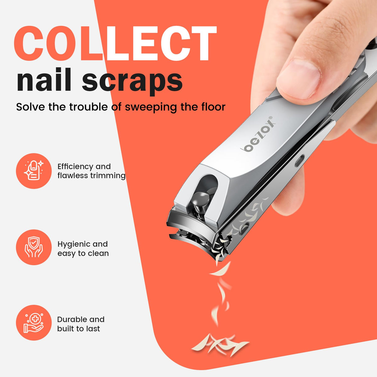 BEZOX Well-Made Nail Clipper Set 2 Pcs, Wide Jaw Opening Nail Clipper for Fingernail and Toenail, Premium Stainless Steel Sharp Sturdy Finger Nail Clipper