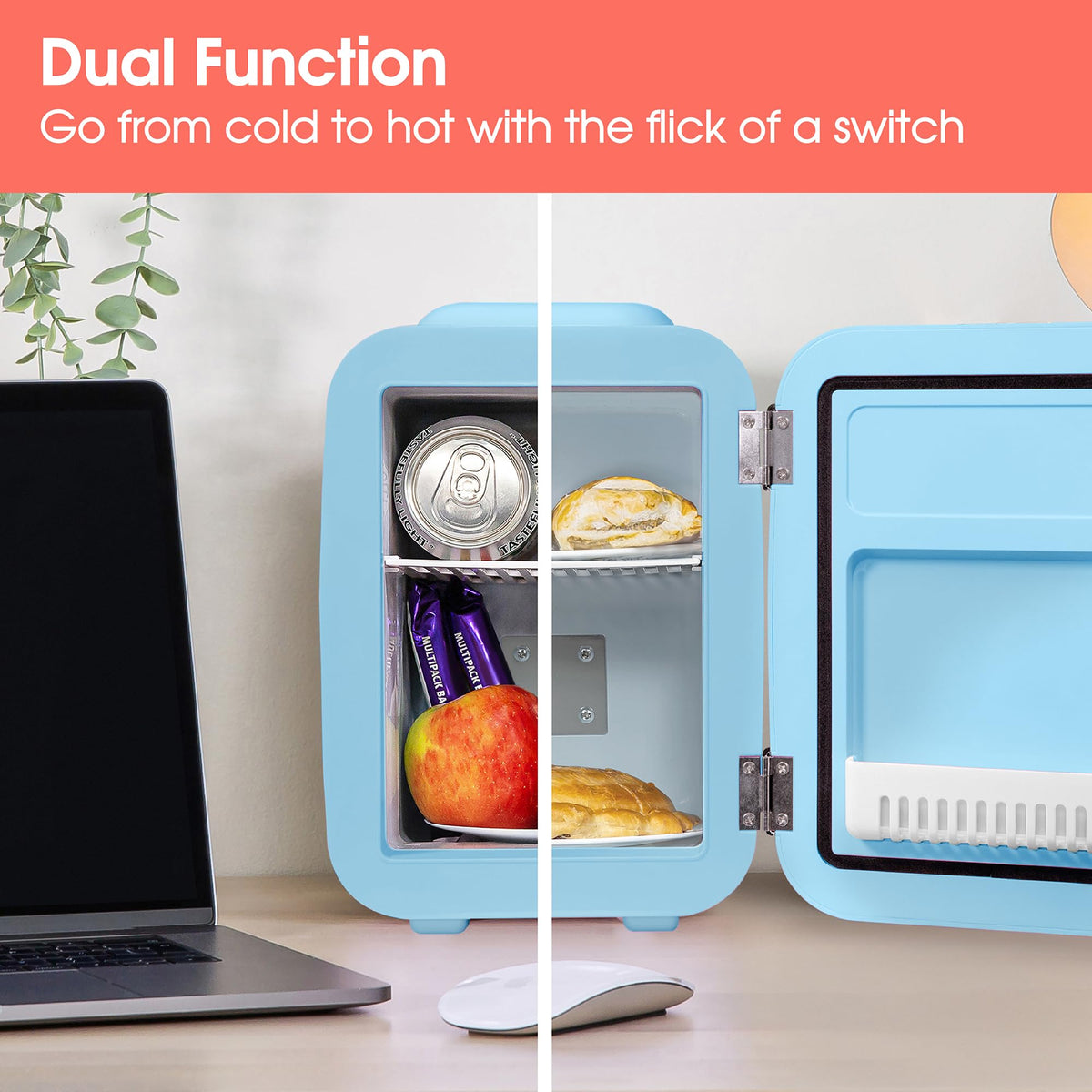Abode Black Mini Fridge A4CLR201B 4L/6 Can Portable Thermoelectric Mini Cooler & Warmer for Drinks, Cosmetics/Makeup/Skincare, AC/DC Power, Retro Style, For Bedroom, Home, Caravan, Car