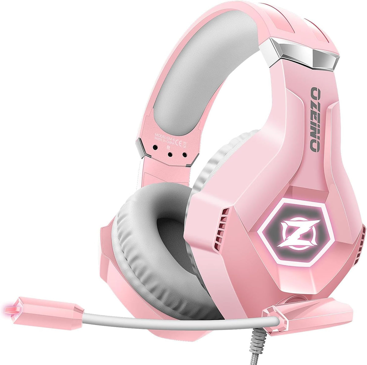 Ozeino Gaming Headset with Microphone for PS5/PS4/Xbox One/PC/Switch, Gaming Headphones with 3D Surround Sound & Noise Cancellation Pink
