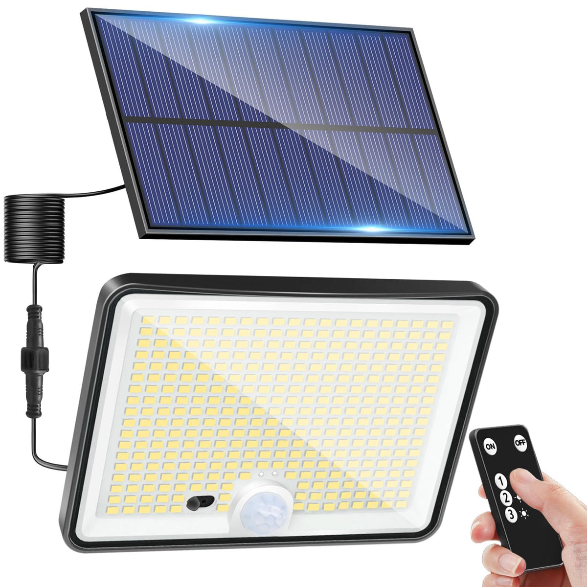 LOTMOS Solar Lights Outdoor, 342LED Remote Security Lights Motion Sensor