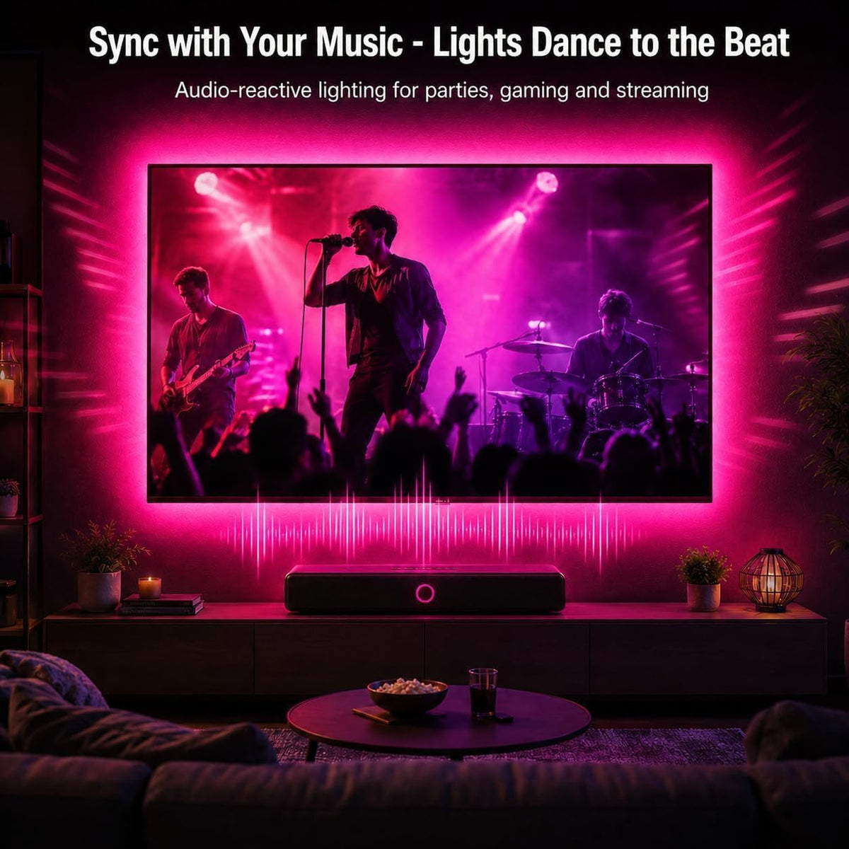 3M TV LED Strip Lights for 30-55 Inch TVs, RGB Colour Changing USB Bias Lighting with Bluetooth App & Music Sync, Remote Control LED Backlight for Home Cinema, Bedroom & Gaming Monitor