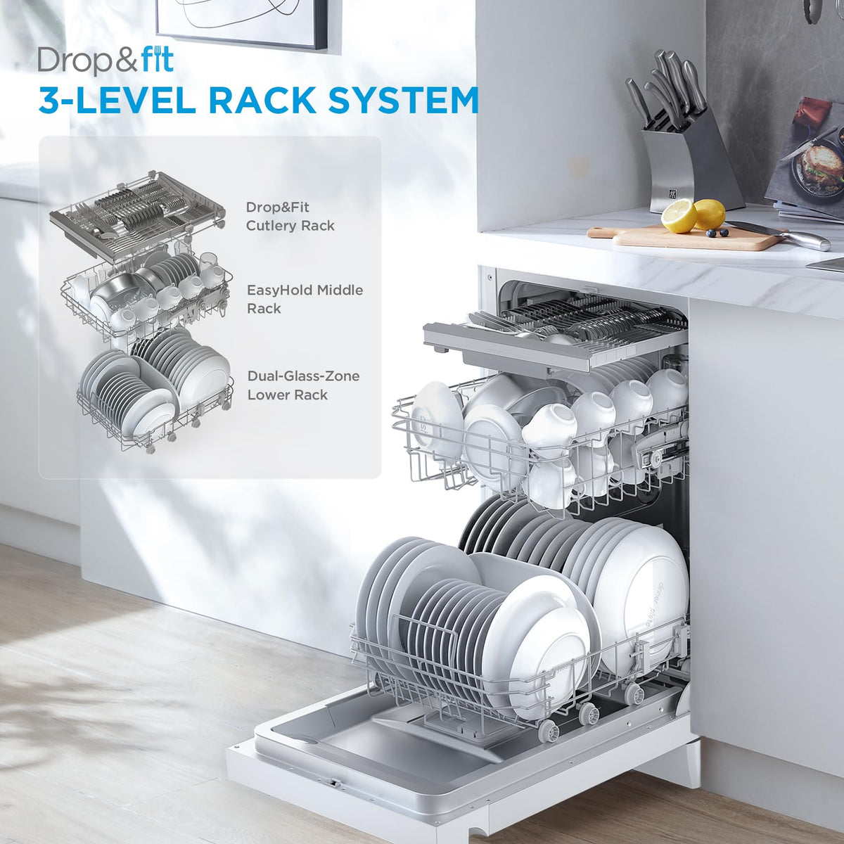 Midea 60cm Freestanding Dishwasher, 14 Settings, Stainless Steel