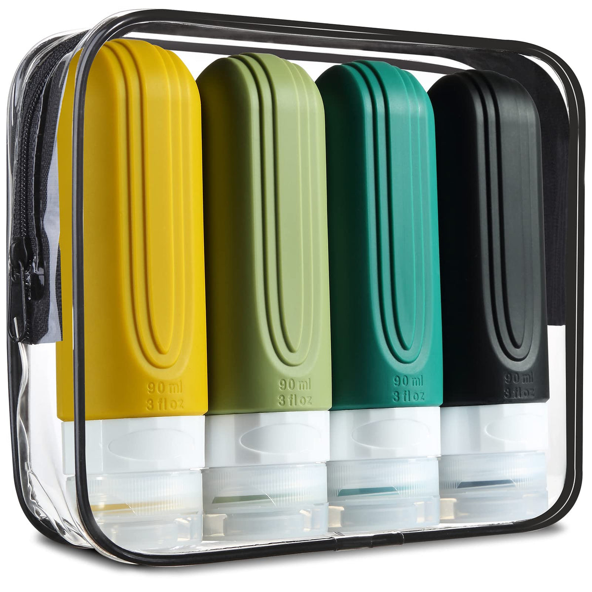 Mrsdry Travel Bottle for Toiletries, Leak Proof Silicone Travel Size 90ml Bottles Refillable Containers for Liquid Shampoo, BPA Free and TSA Approved Travel Accessories with Clear Bag (4 Pack)