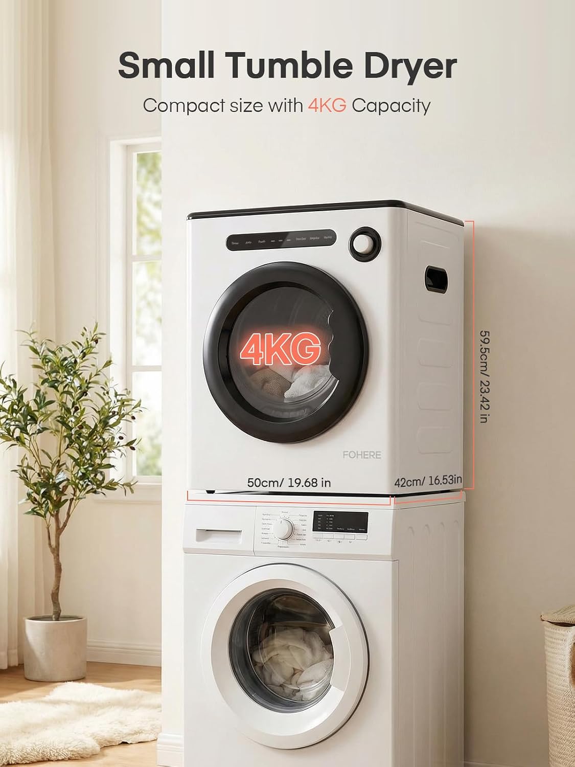 4KG Vented Tumble Dryer, 1200W Compact Smart Dryer, 6 Drying Modes, Double Temperature Control Protection, with Child Lock and Timer, with Child Lock, Crease Guard, for Apt, Home, Dorm, RVs, White