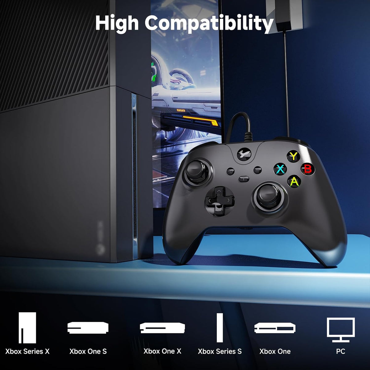 YCCTEAM Wired Controller for Xbox One, Wired Xbox one USB Gamepad Controller Compatible with Xbox One/S/X/PC Windows 10/11 with 3.5mm Headset Audio Jack (black)