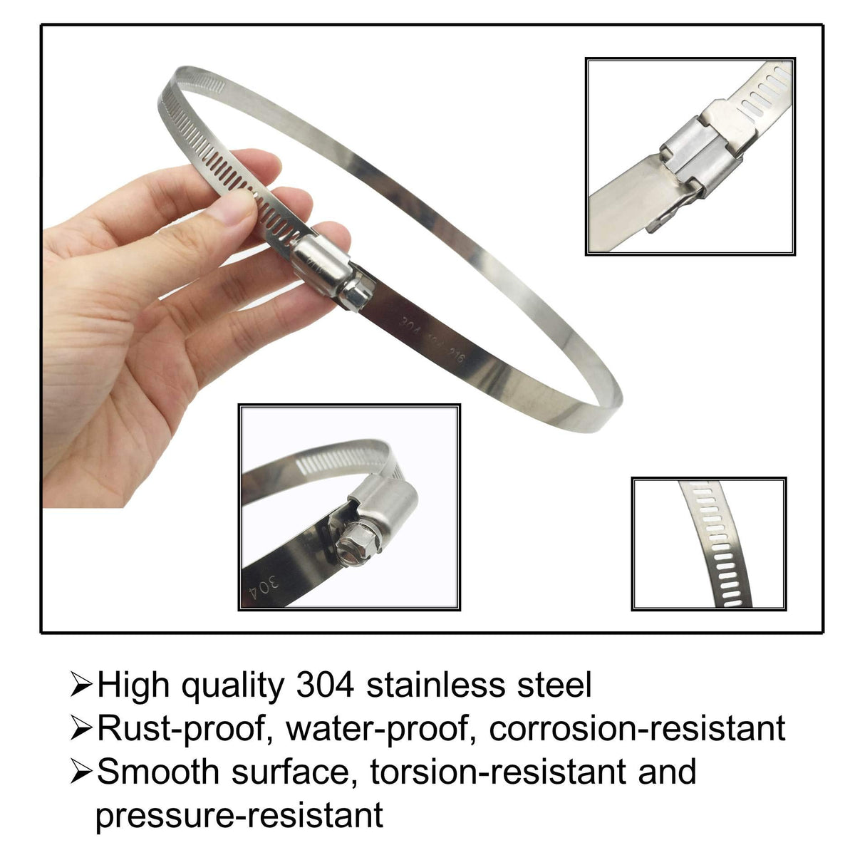 8Pcs 118-140mm Hose Clips Adjustable 304 Stainless Steel Duct Clamps
