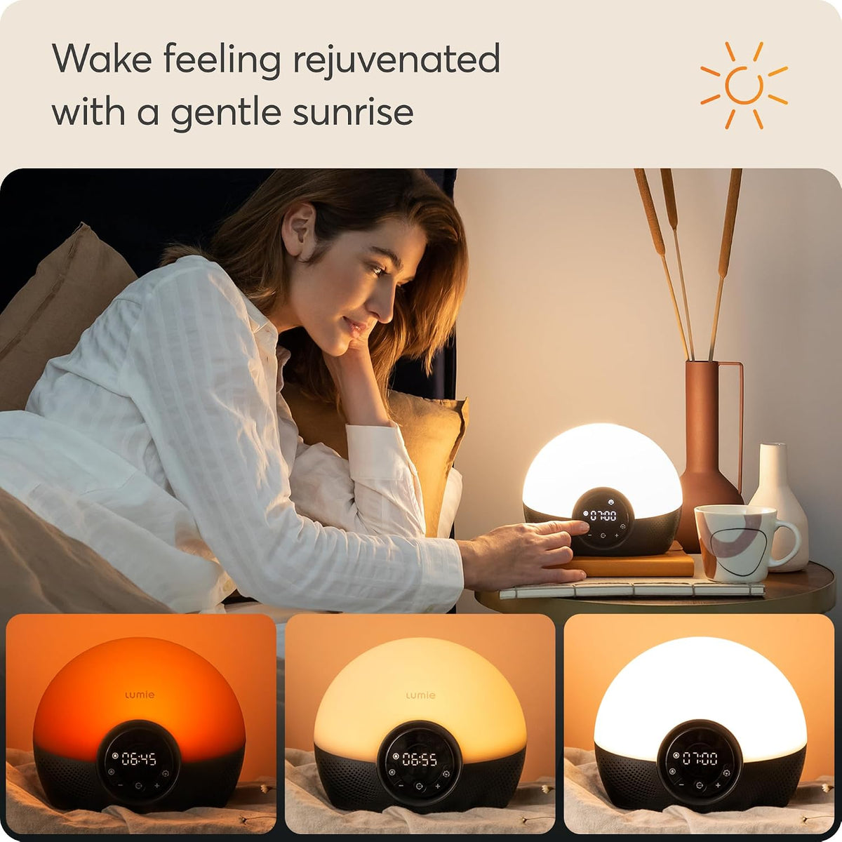 Lumie Bodyclock Glow 150 - Wake-up Light Alarm Clock with 10 Sounds and Sleep Sunset, White