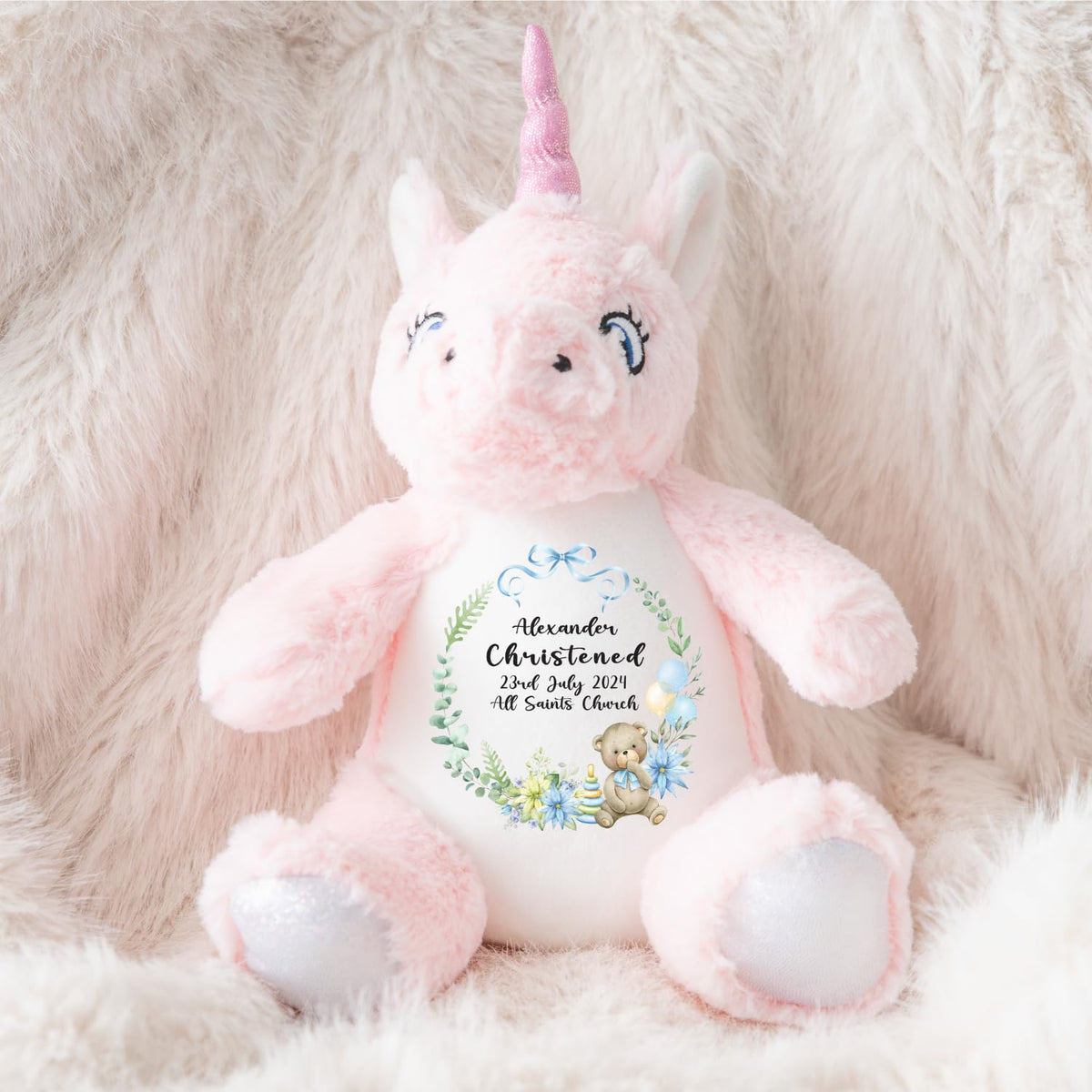 Crafted Memories - Personalised Bunny Rabbit | Custom Name & Date | Christening & Baptism Keepsake | Baby Girl & Boy | Soft Grey, White | Ideal 1st Birthday Present