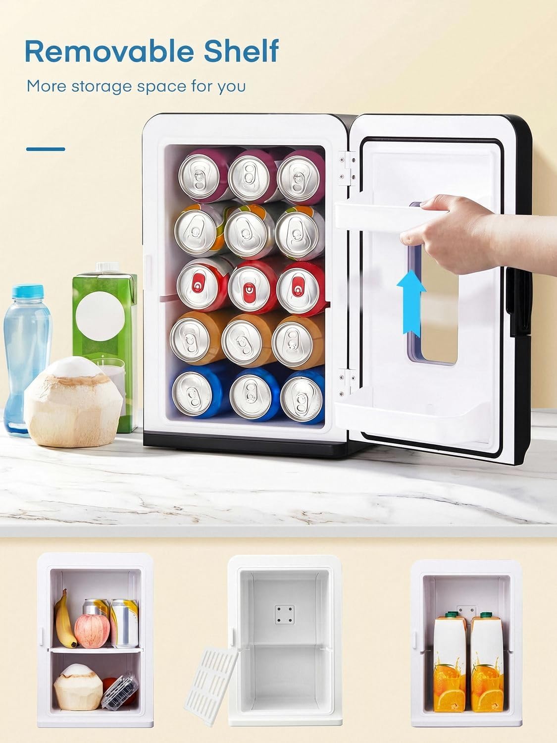 15L Mini Fridge for Bedroom，Hold 21 Cans,38dB Low Noise Small Fridge