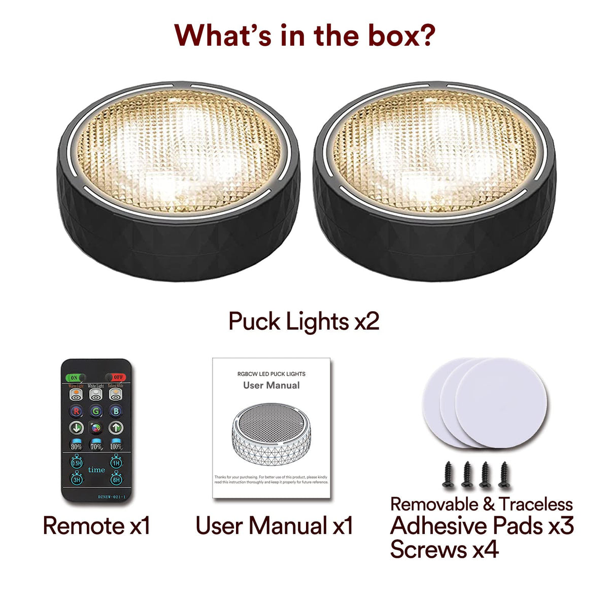Onumii Under Cupboard Kitchen Lights Battery Operated LED Under Cabinet Lighting, Stick on Wardrobe Lights Under Counter with Remote Control, RGB Puck Light, 6 Pack - Black
