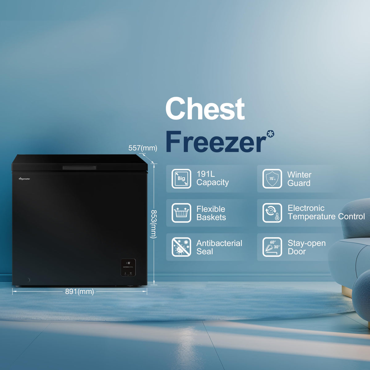 Fridgemaster White Chest Freezer, 97L Capacity, MCF100E， Freestanding, Mechanical Control, Winter Guard (-15°C), Low Noise 38dB, Basket Storage 858 (H) x 578 (W) x 444 (D) mm