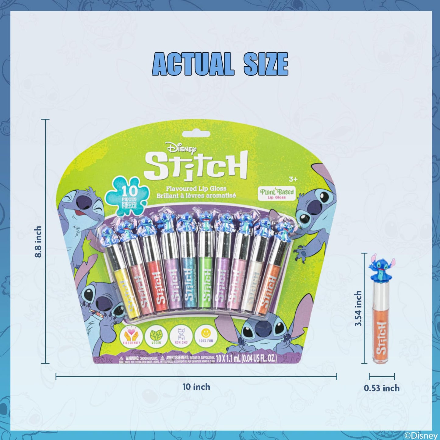 Stitch 10 Piece Plant Based Lip Gloss, Girls Party Favours, First Makeup Set for Girl, Perfect for Parties, Sleepovers and Birthday Gifts, Ages 3+, by Townley Girl