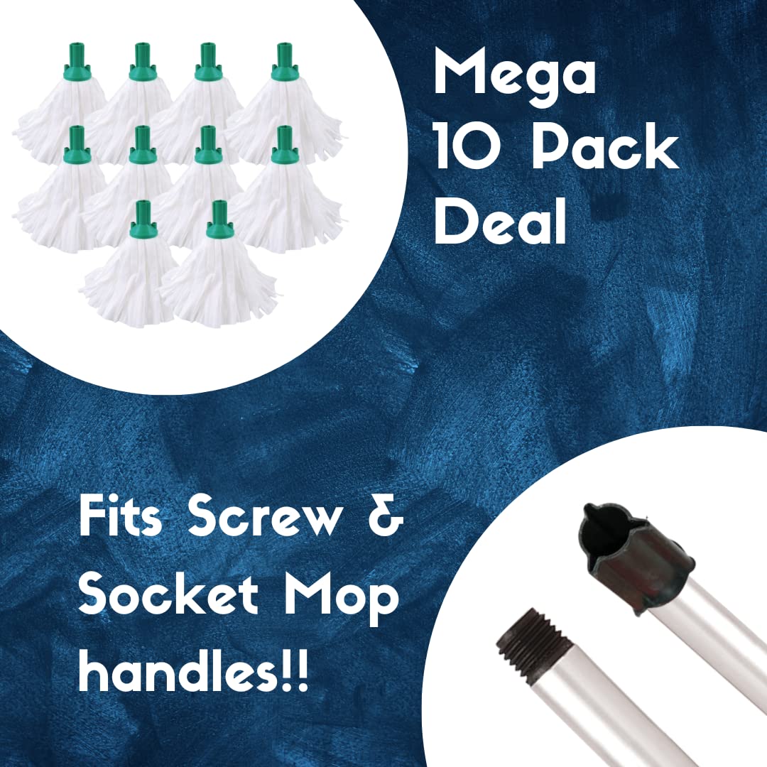 Avern Exel Mop Heads BIG White Push Socket Fit Mop Heads (Pack Of 10) Disposable Super Absorbent Heavy Duty Mops - Colour Coded - Robert Scott (Blue (10 Pack))