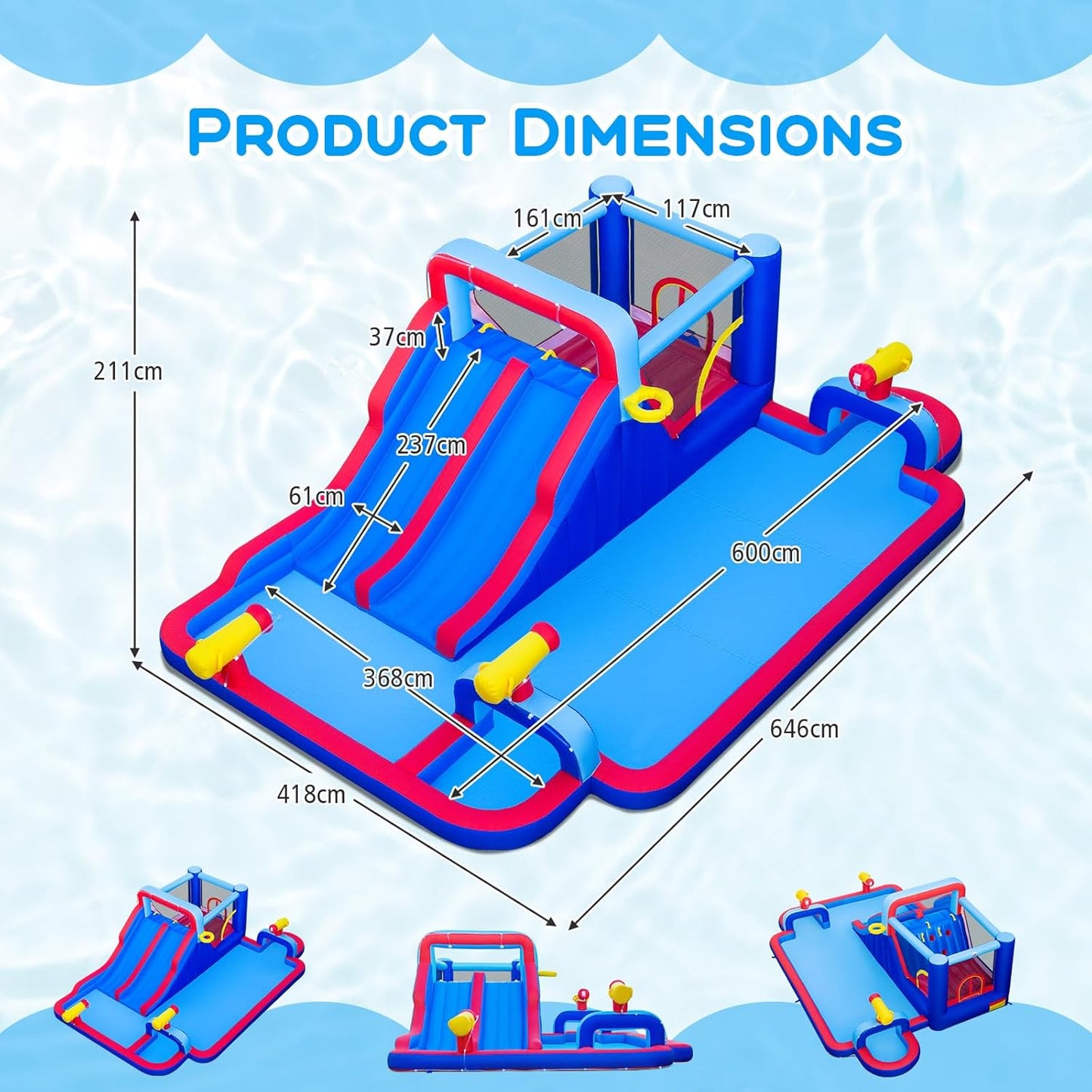 COSTWAY 5-in-1 Inflatable Water Park with Dual Slides, Climbing Wall & Splash Pool — Ages 3-12