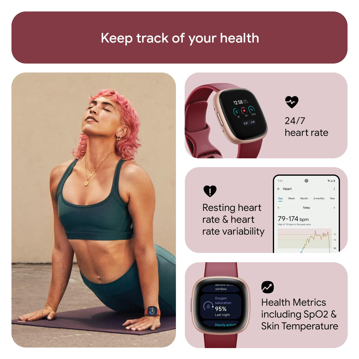 Fitbit Google Versa 4 Fitness Smartwatch with 3 Months Google Health Membership Included and up to 6 days battery life - compatible with iOS & Android, Black/Graphite Aluminium