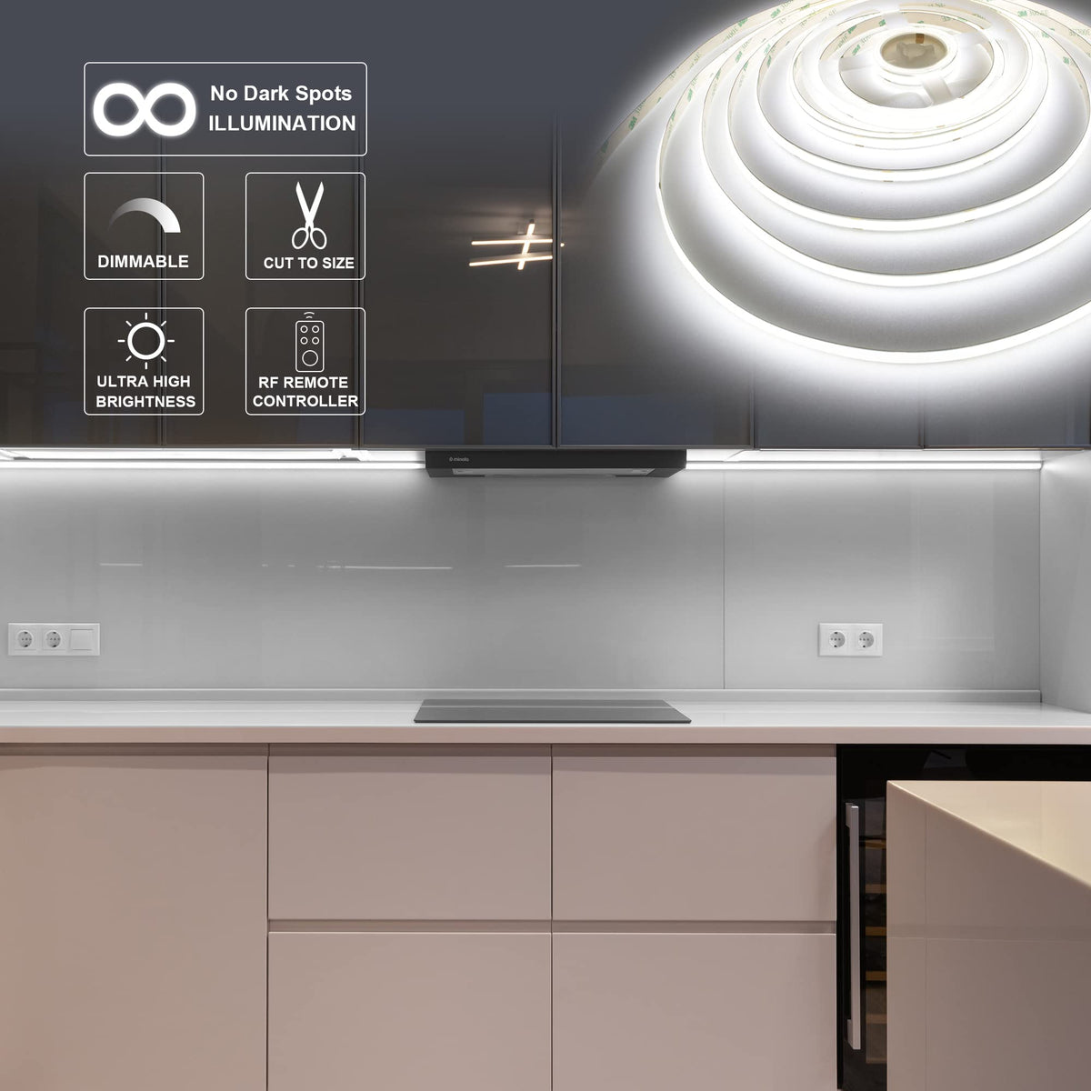COB LED Strip 3m, 24V, Dimmable, Remote, Warm White, 2700K