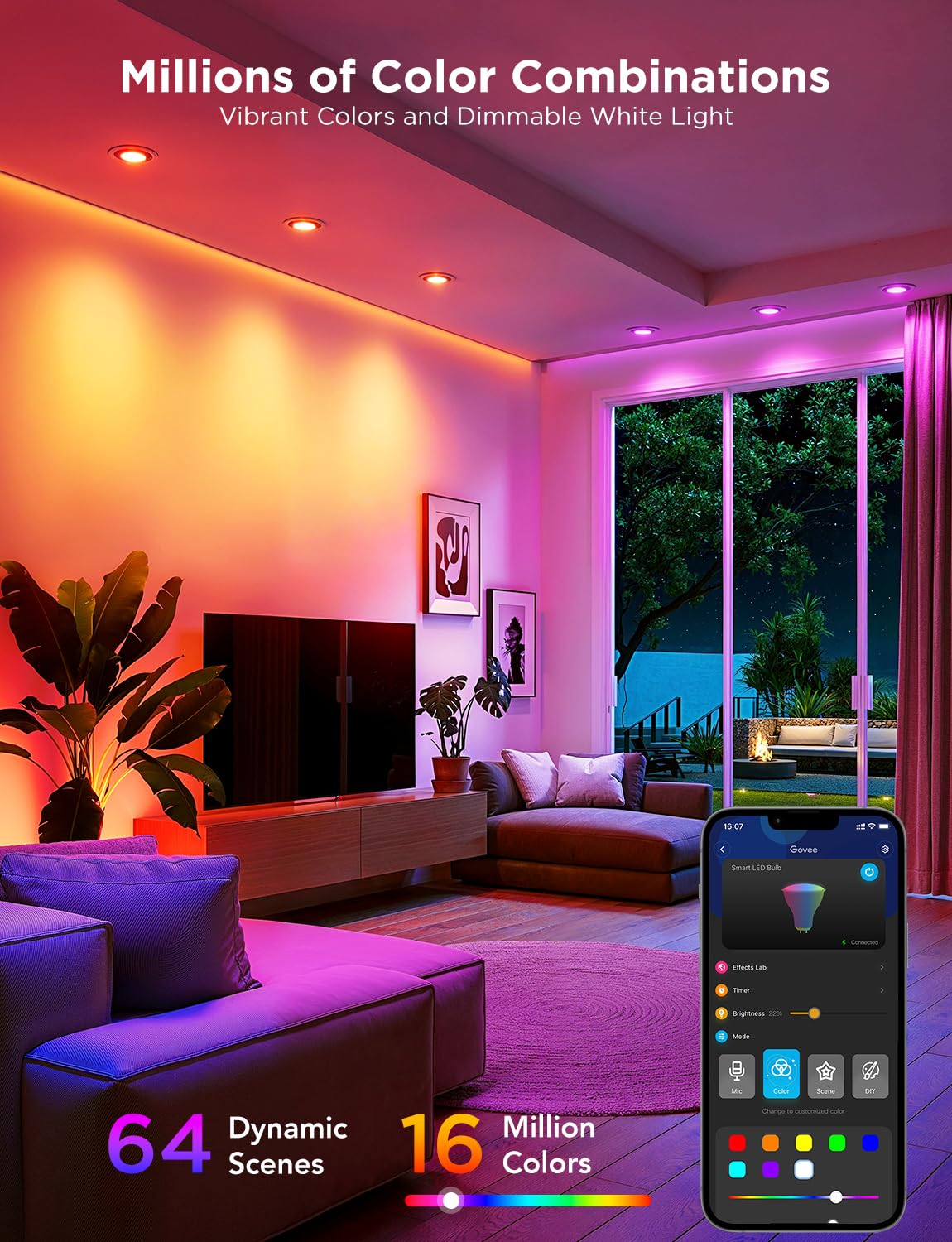 Govee Smart Bulb GU10 RGBWW, 400lm LED Light Bulbs Work with Alexa, 4 Pack