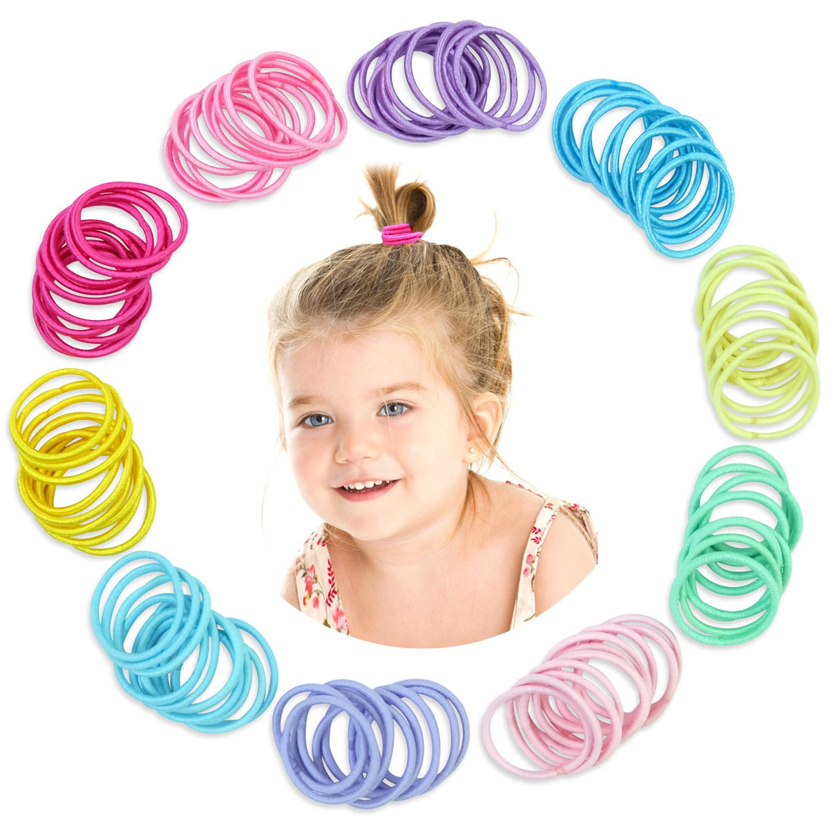Hanyousheng 200 Pieces Hair Ties,Elastic Hairbands Ponytail Holders Hair Tie, Multicolor 2mm Hair Bands No Crease Hair Elastics Small Ponytail Holders Hair Accessories for Kids Girls Infants Toddlers
