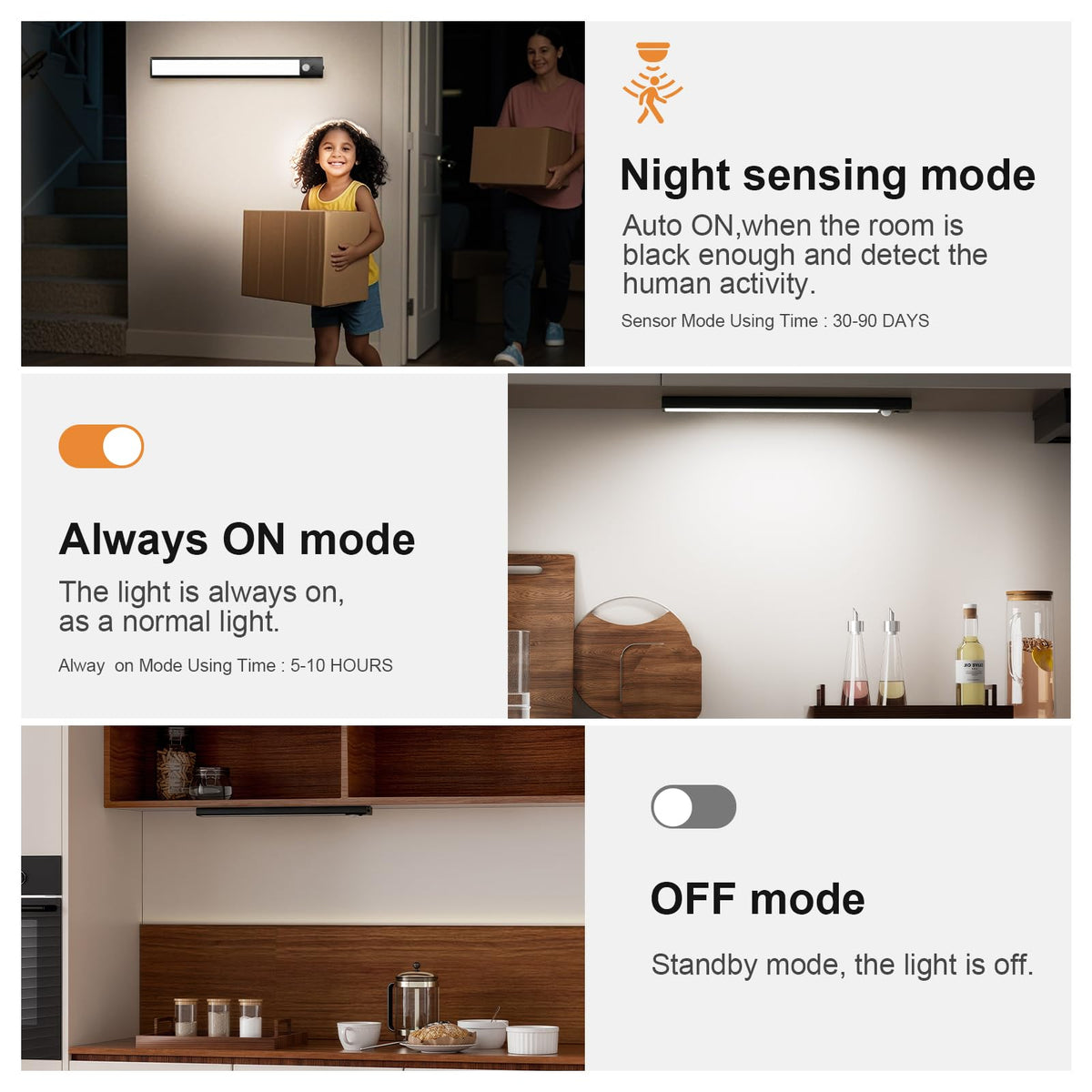 daphomeu 5 Pack Rechargeable Under Cupboard Kitchen Lights, 20CM Dimmable Warm Cabinet Light, LED Motion Sensor Lights Indoor, Magnetic Stick Light for Kitchen Shelf Stairs Wardrobe