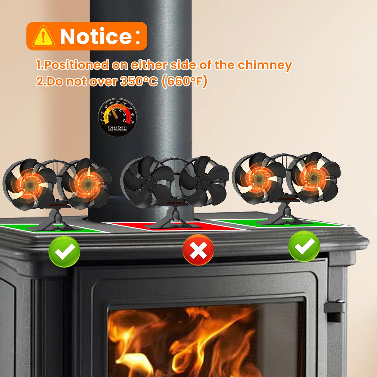 JossaColar Log Burner Fan Silent Operation | 6-Blade Stove Fans Log Burners | Wood Burner Fans Heat Powered | Fan for Wood Burning Stove | Fireplace Accessories Tools
