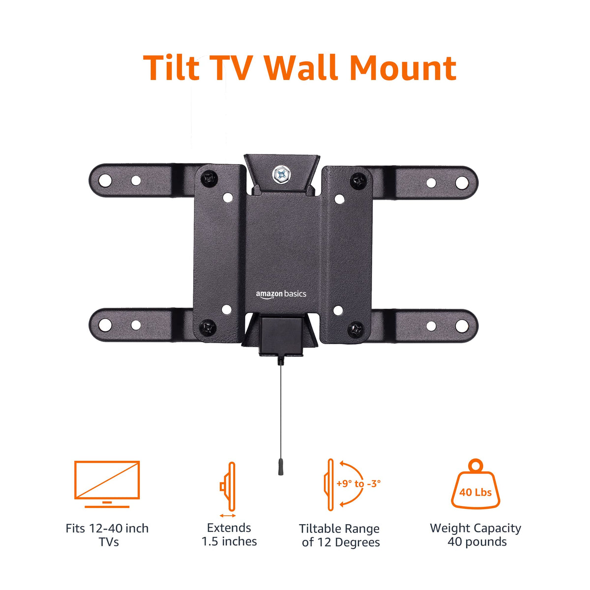 Amazon Basics TV Wall Mount, Full Motion Swivelling Tilting TV Bracket for 12-40 Inch Flat and Curved TV or Monitor up to 36 kg, Max VESA 200x200 mm, Black