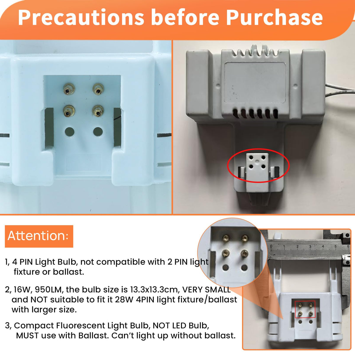 Akynite 16W 2D Square 2-Pin GR8 Cap Daylight White 6500k Compact Fluorescent Lamp, AC 230V, CFL 2 Pin Light Bulb, not dimmable, GR8 DD Flat Butterfly Bulb for Flush Ceiling Light, 1 Pack