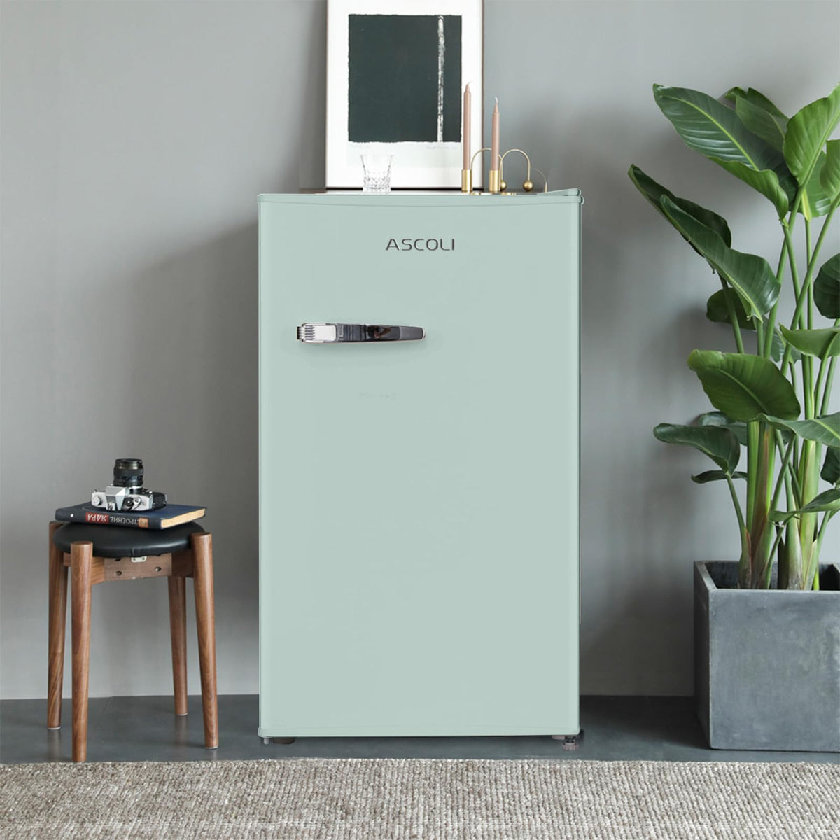 Retro Mini Fridge 85L, Compact Refrigerator, Under Counter Fridge, Direct Cooling, Super Quiet, Adjustable Racks, Metal Handle, Mechanical Control, Led Light