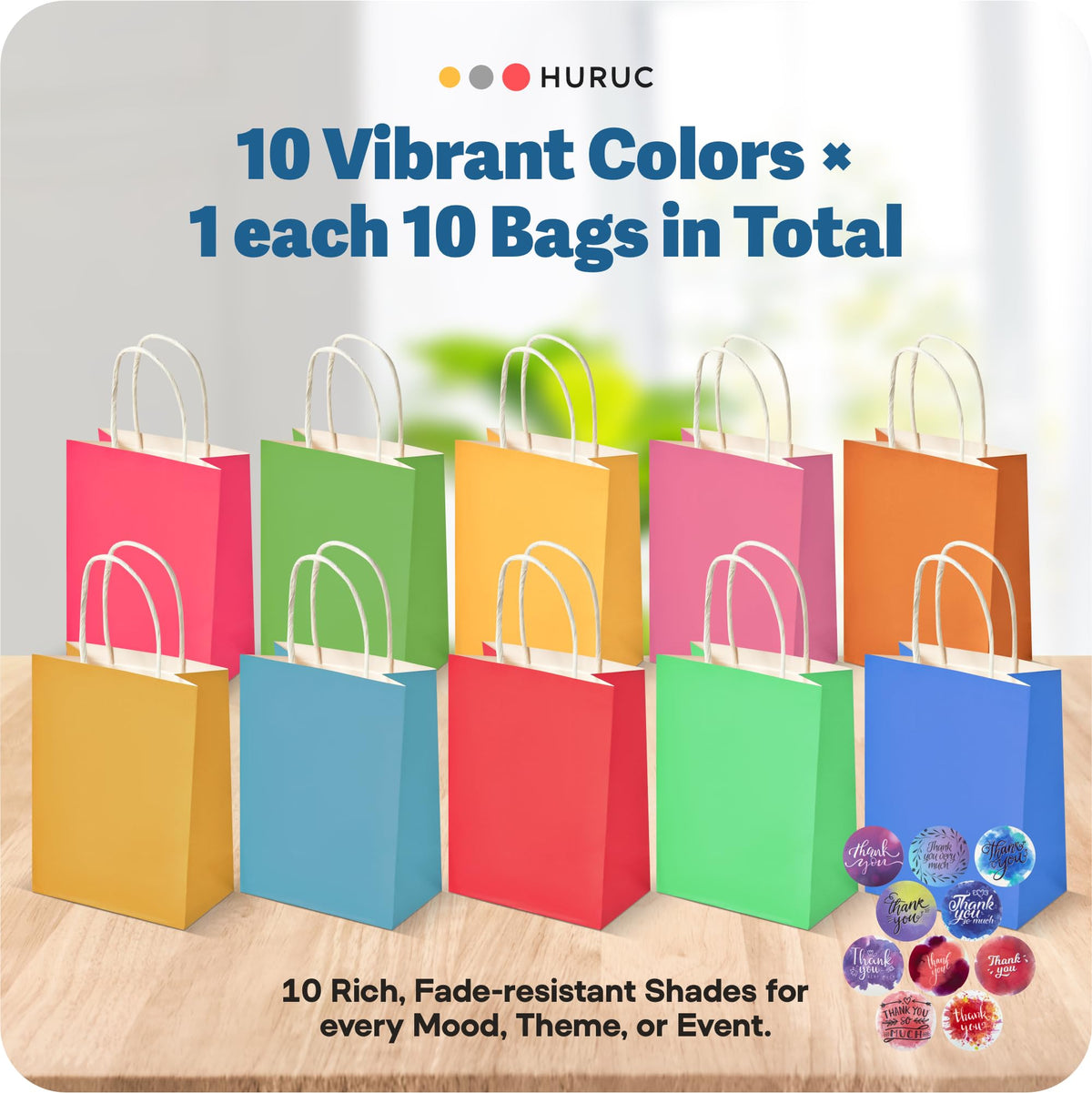 HURUC Brown Paper Bags with Handles 50 Pack Medium 130 GSM