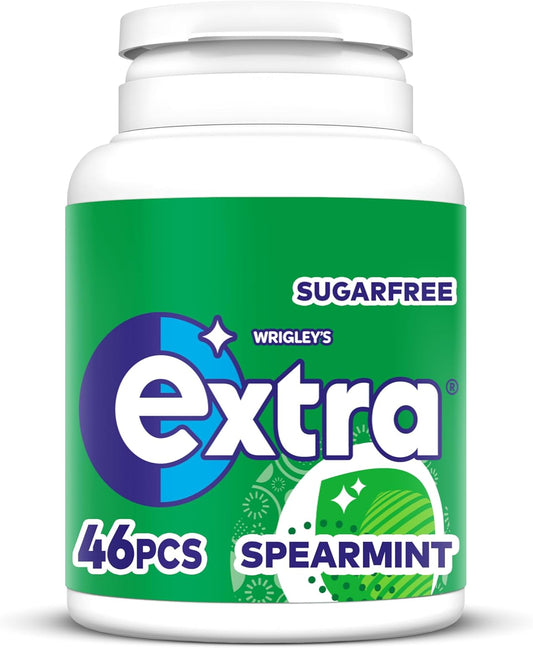 Wrigley's Extra Chewing Gum, Spearmint Flavour, 46 pieces, Sugar Free Chewing Gum Bottle with Xylitol